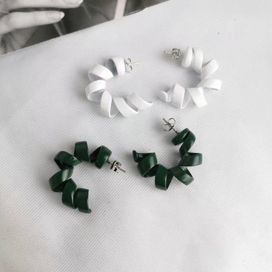 BV2021新款电话线耳环女几何不规则螺旋状欧美银针欧美扭转耳钉