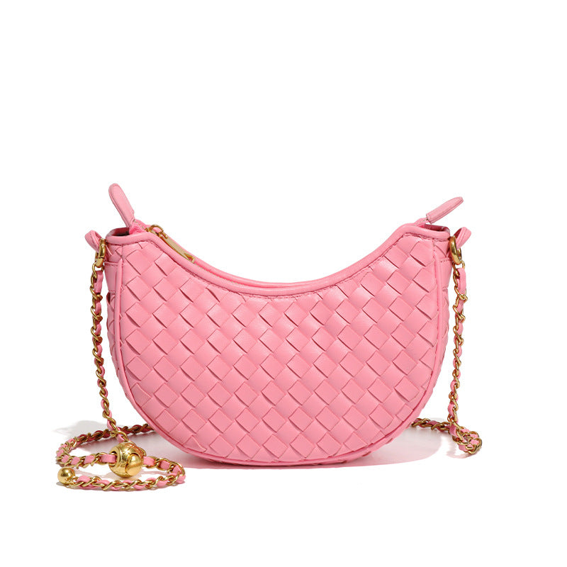 女包2025设计感月牙包新潮编织单肩包马卡龙新月包休闲斜挎月亮包