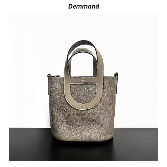 头层牛皮猪鼻子菜篮子包女手提水桶包大容量真皮单肩斜挎包轻奢