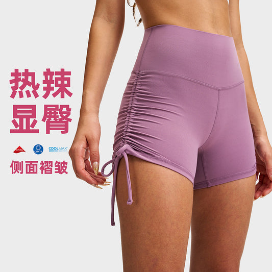 INFLACHI运动紧身短裤女裸感抽绳骑行裤高腰提臀lulu瑜伽三分裤