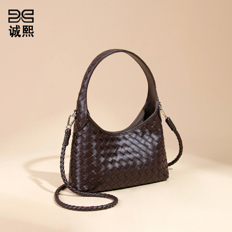 高级感时尚轻奢手拎女包小众单肩斜跨腋下包外贸批发手工编织包包