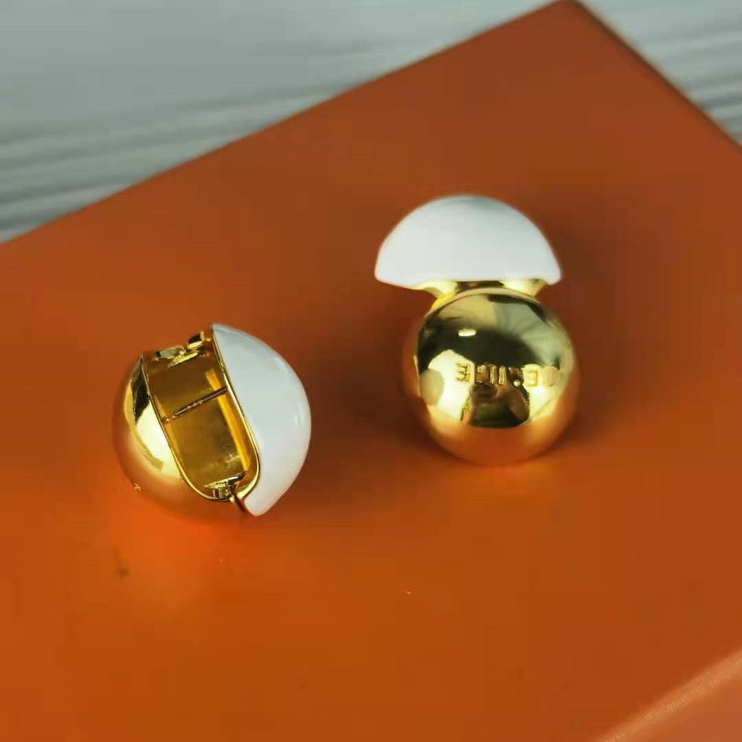 赛家2021新款耳环圆圈球形光身镀金高级感极简风气质珐琅圆球耳扣