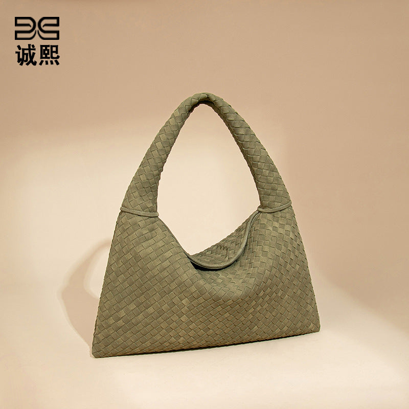 2025新款磨砂编织女包质感纯色百搭单肩腋下包大容量通勤托特包包