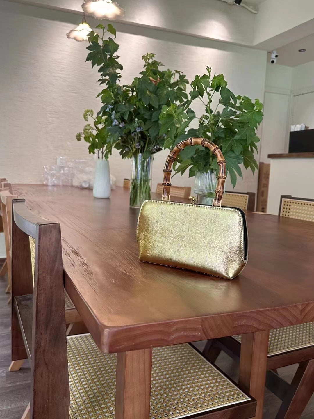 真皮头层牛皮包包女士2024新款欧美时尚竹节手提包单肩斜挎夹子包