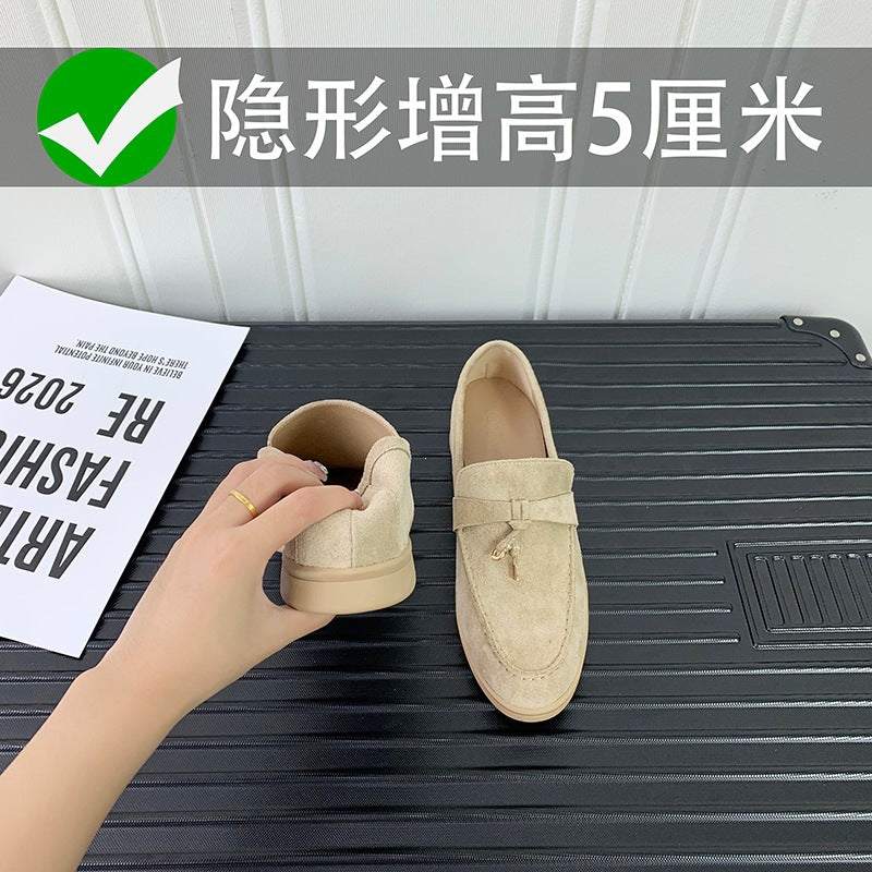 33--44大小码LP流苏锁扣内增高豆豆羊绒单鞋一脚蹬百搭软底乐福鞋