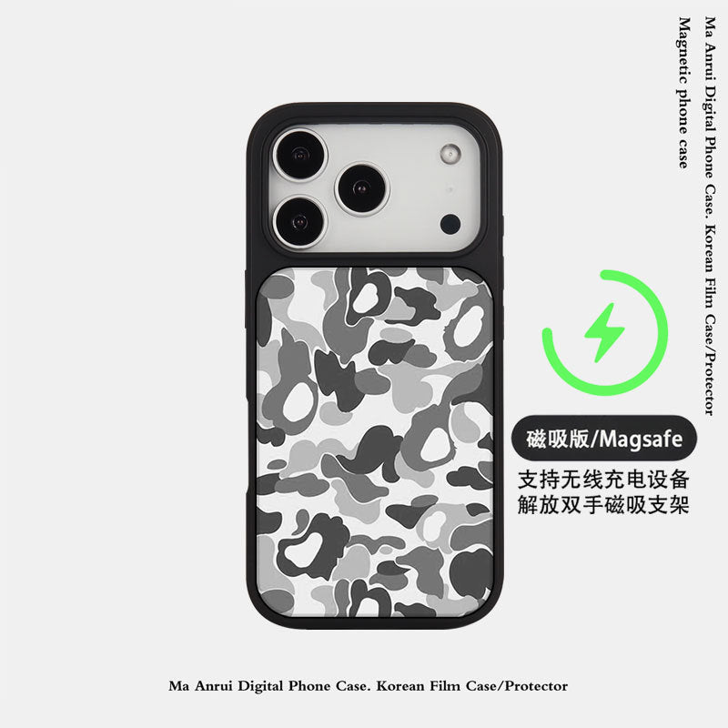 外贸跨境迷彩潮玩适用苹果16pro晶瓷手机壳iPhone17亚克力PC防摔