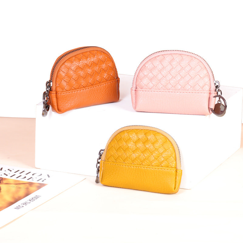 2025新款女包手工编织女钱包简约零钱包钱夹PU皮革小拉链化妆包包