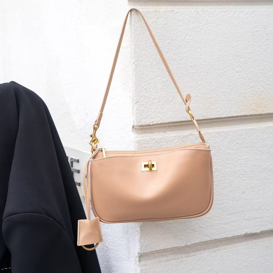 头层牛皮真皮女包腋下包锁扣小方包机车手提包法棍包单肩包斜挎包