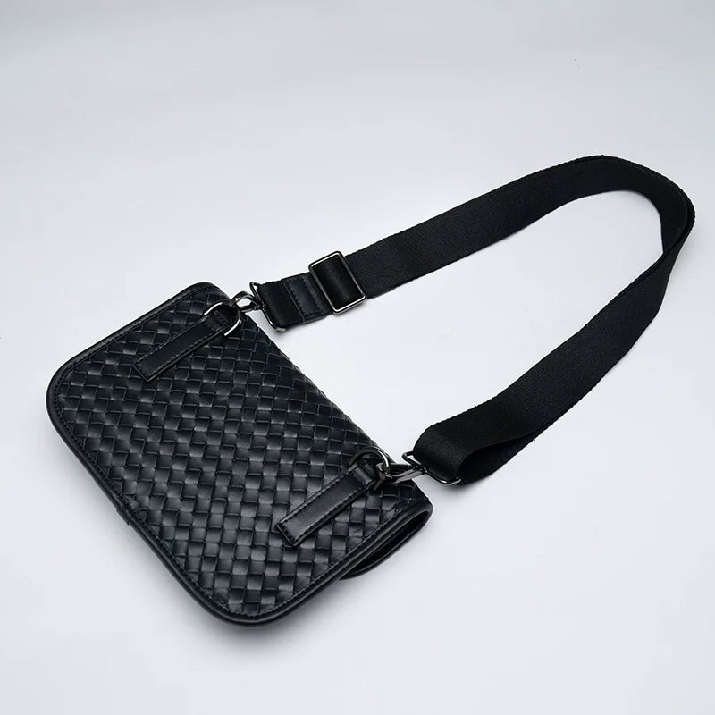 x&bv男士胸包真皮时尚小背包编织男包单肩包头层牛皮多功能斜挎包