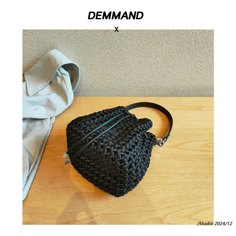 水桶包小包2024夏新法式小众高级感手工编织手提单肩斜挎包真皮女