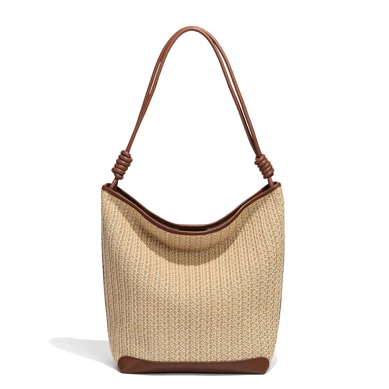 小众设计新款包包女简约拉菲草旅行海边草编包沙滩包单肩包托特包