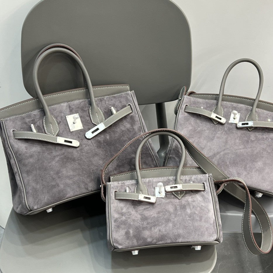 美拉德 铂金麂皮配牛皮包包女秋冬高级感手提包 潮百搭单肩斜挎包