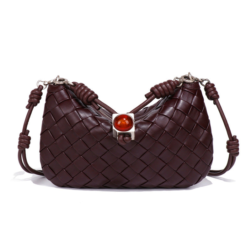 2025夏季新款手提手机包抽绳迷你小包包手工编织包女腋下包饺子包