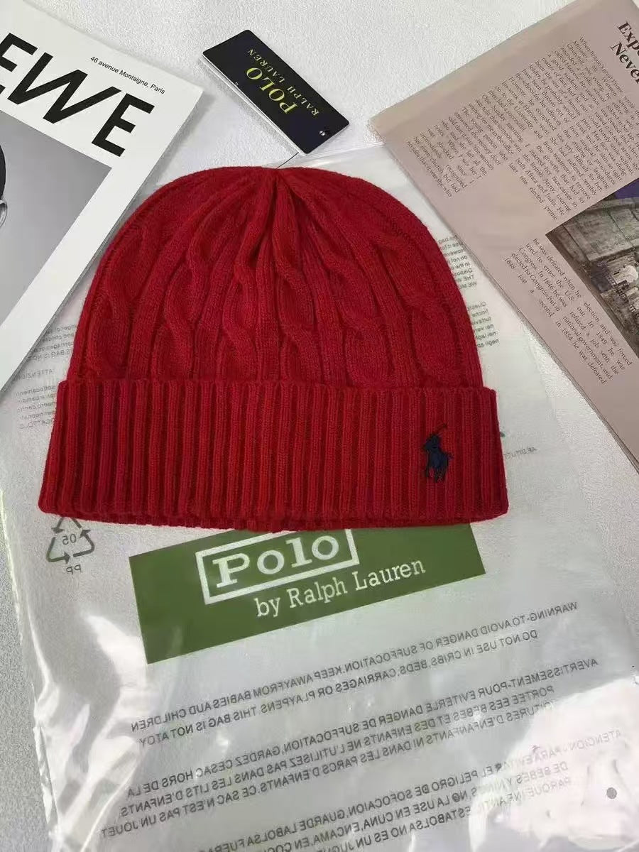 Polo小马标秋冬男女刺绣羊毛针织帽保暖毛线帽冷帽加厚成人帽现货