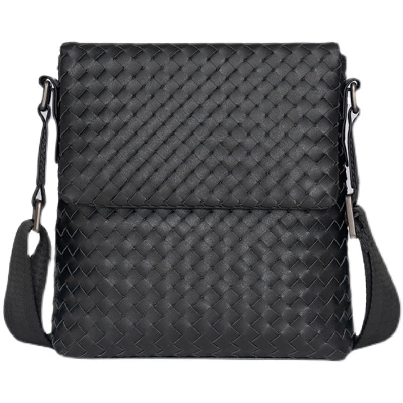 X&BV男包真皮斜挎包单肩包男休闲商务编织翻盖竖款时尚男士小背包