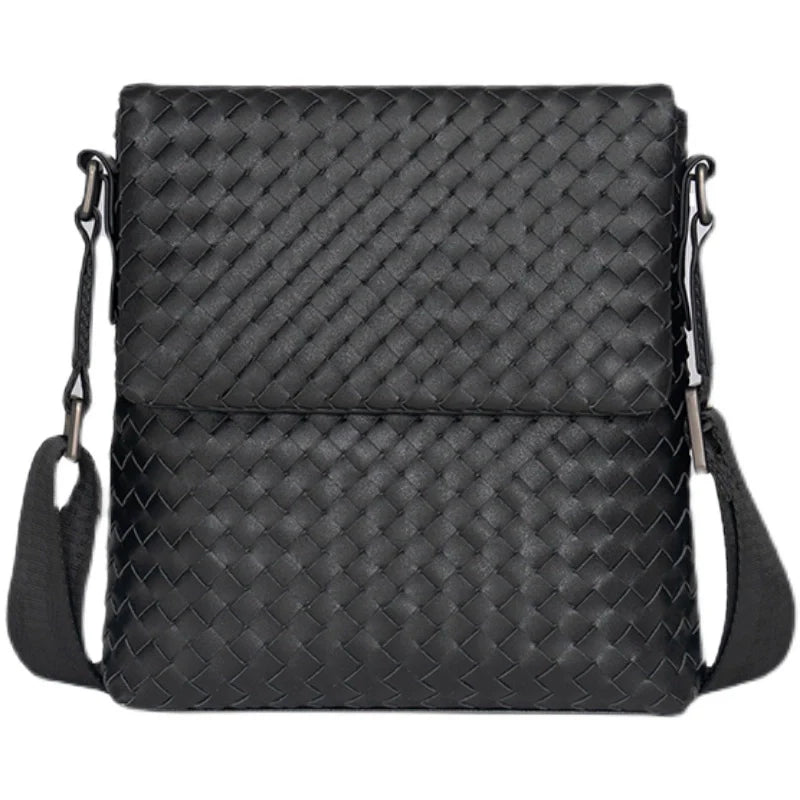 X&BV男包真皮斜挎包单肩包男休闲商务编织翻盖竖款时尚男士小背包