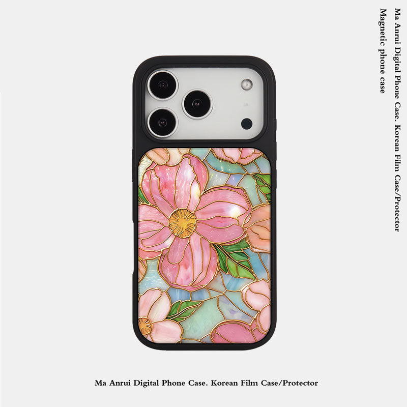 外贸跨境花朵适用苹果16pro晶瓷手机壳iPhone17亚克力PC磨砂防摔