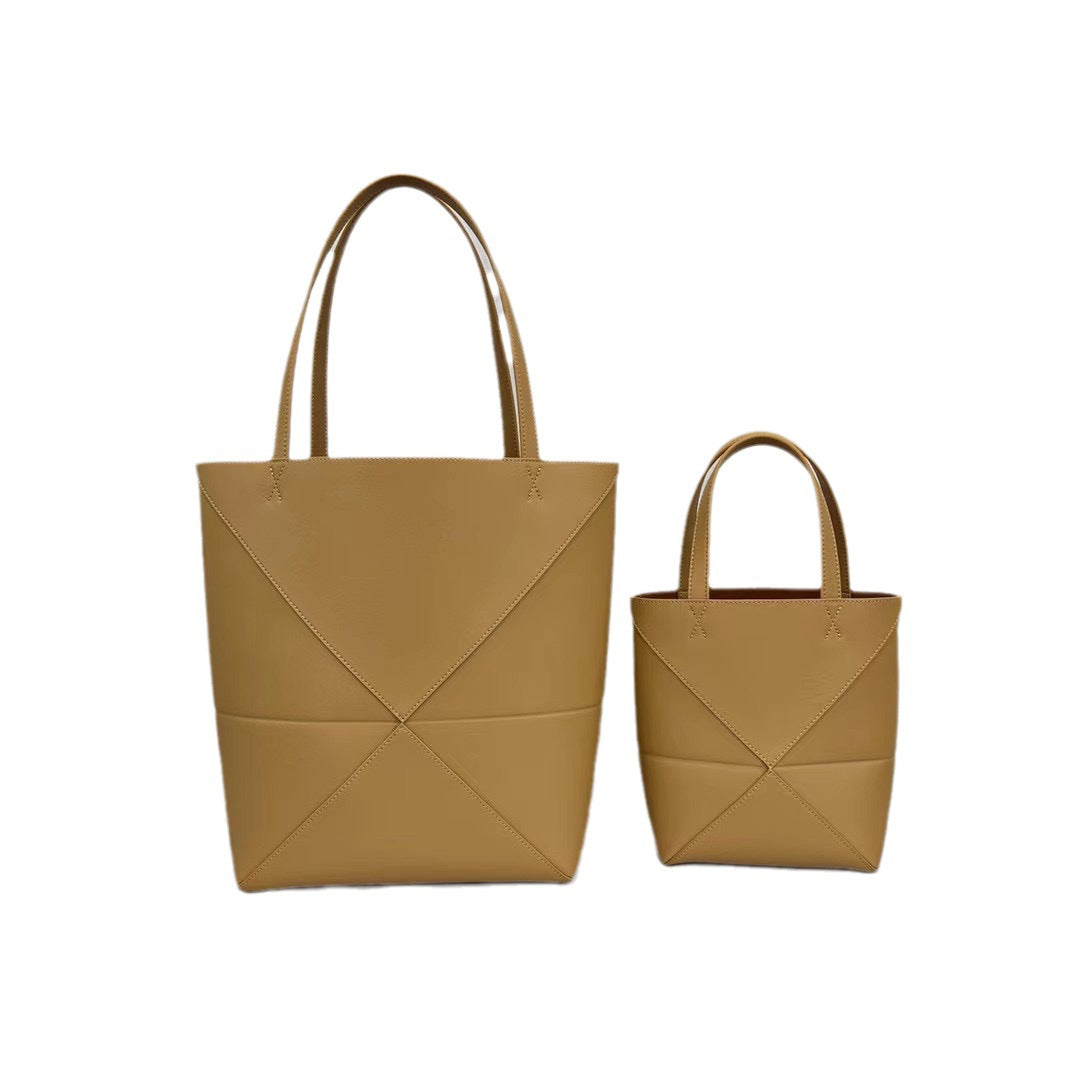 小众新款真皮折叠托特包时尚大容量简约休闲单肩斜挎手提水桶包女