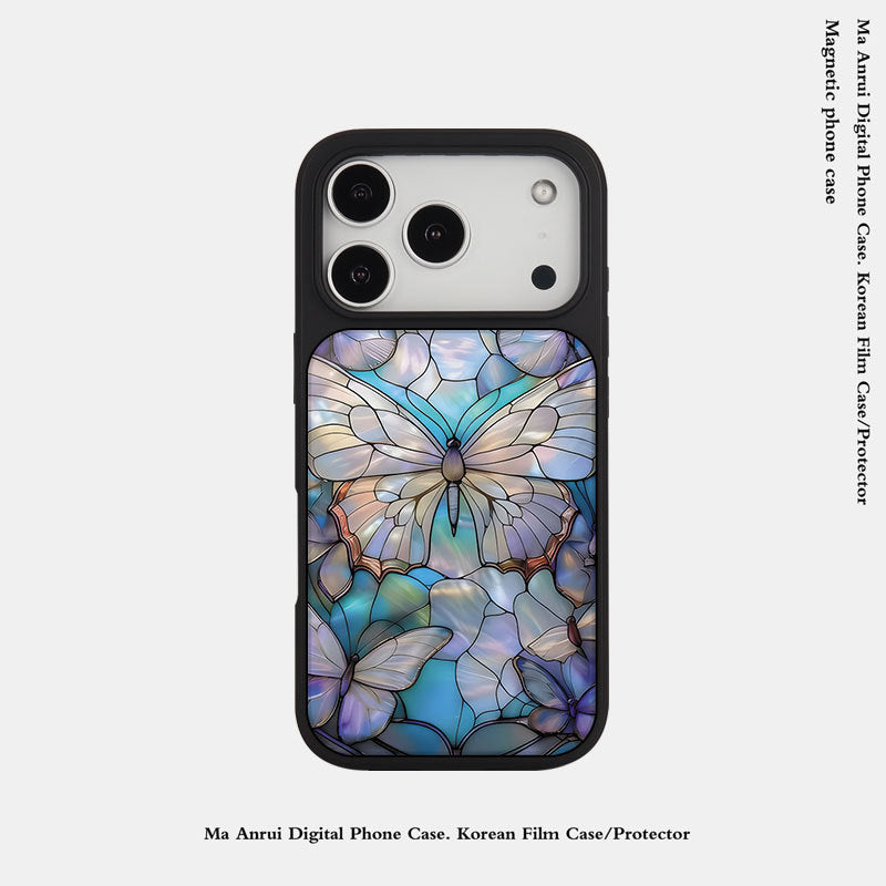 外贸跨境个性蝴蝶适用苹果16pro晶瓷手机壳iPhone17亚克力PC防摔