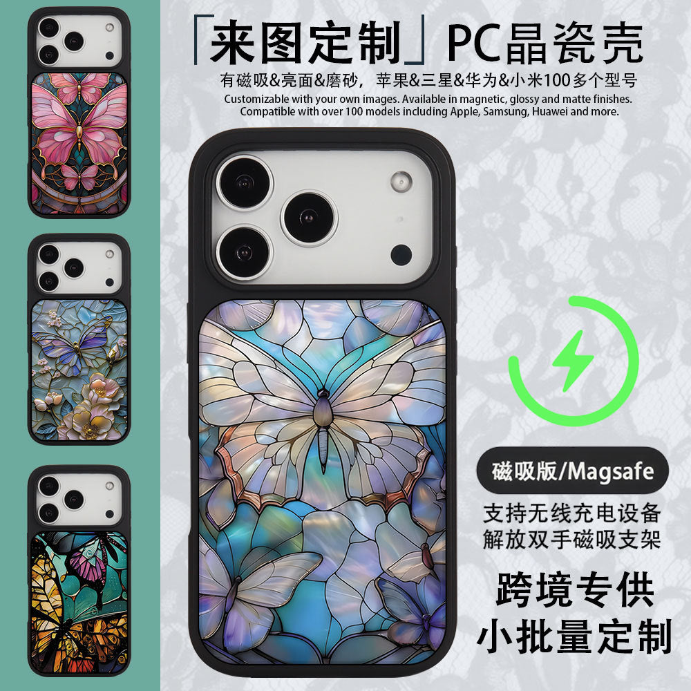 外贸跨境个性蝴蝶适用苹果16pro晶瓷手机壳iPhone17亚克力PC防摔