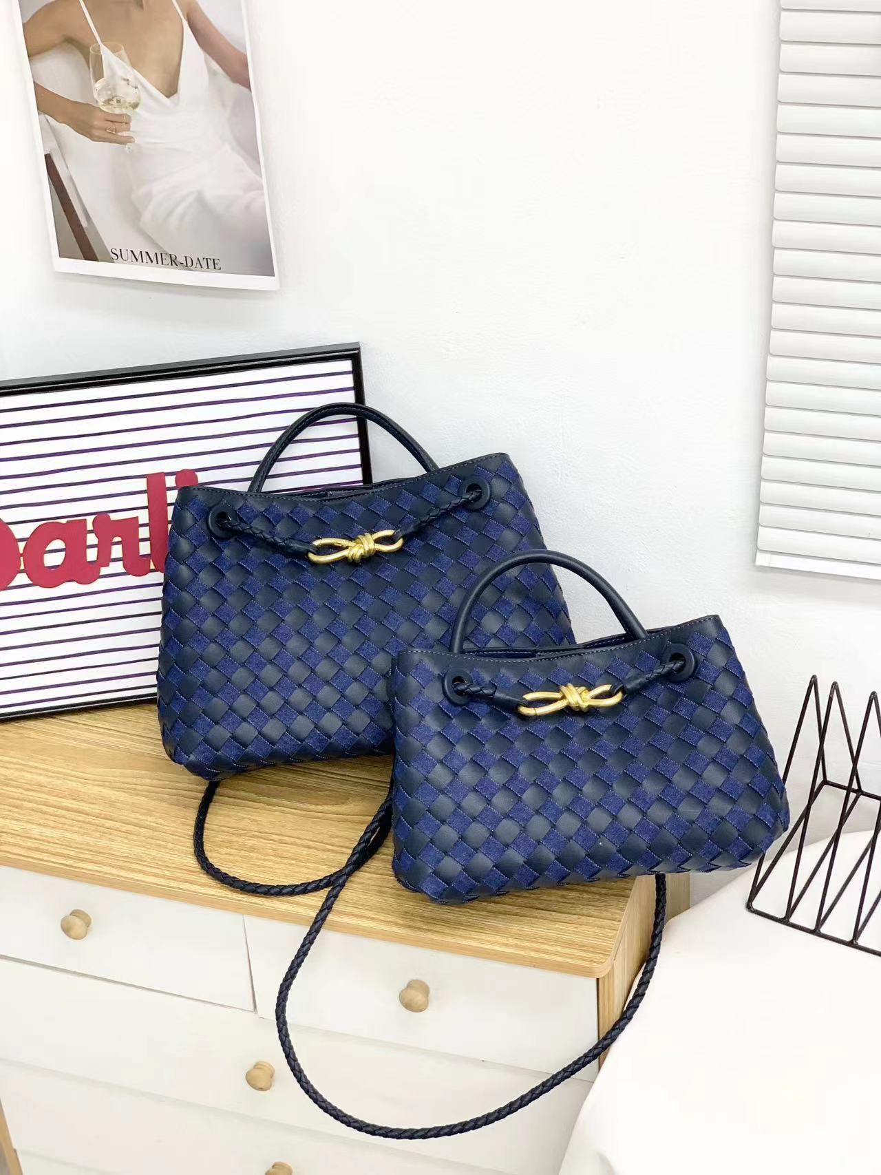 新款编织牛皮金属绳扣单肩包手提出街通勤购物袋百搭时尚潮流小众