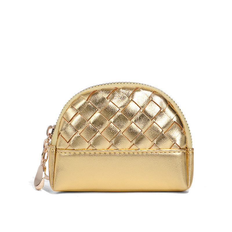 2025新款女包手工编织女钱包简约零钱包钱夹PU皮革小拉链化妆包包