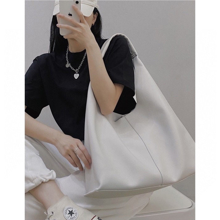 日韩软牛皮慵懒风托特包大容量真皮购物袋百搭休闲流浪单肩女包大