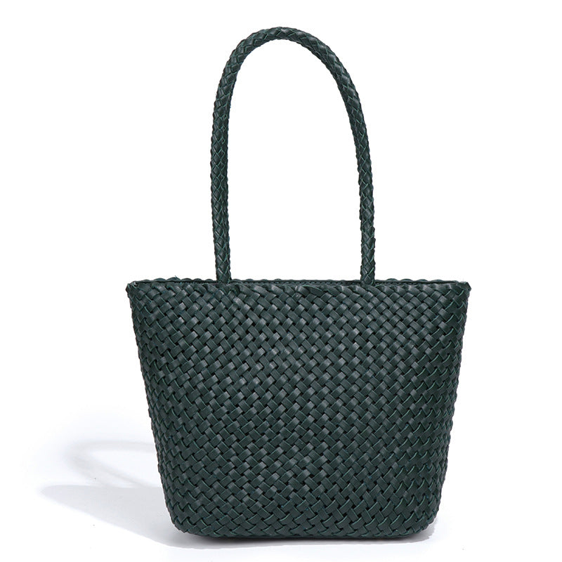 新款菜篮子网红真皮女包单肩托特包手工编织包手提个性潮流腋下包