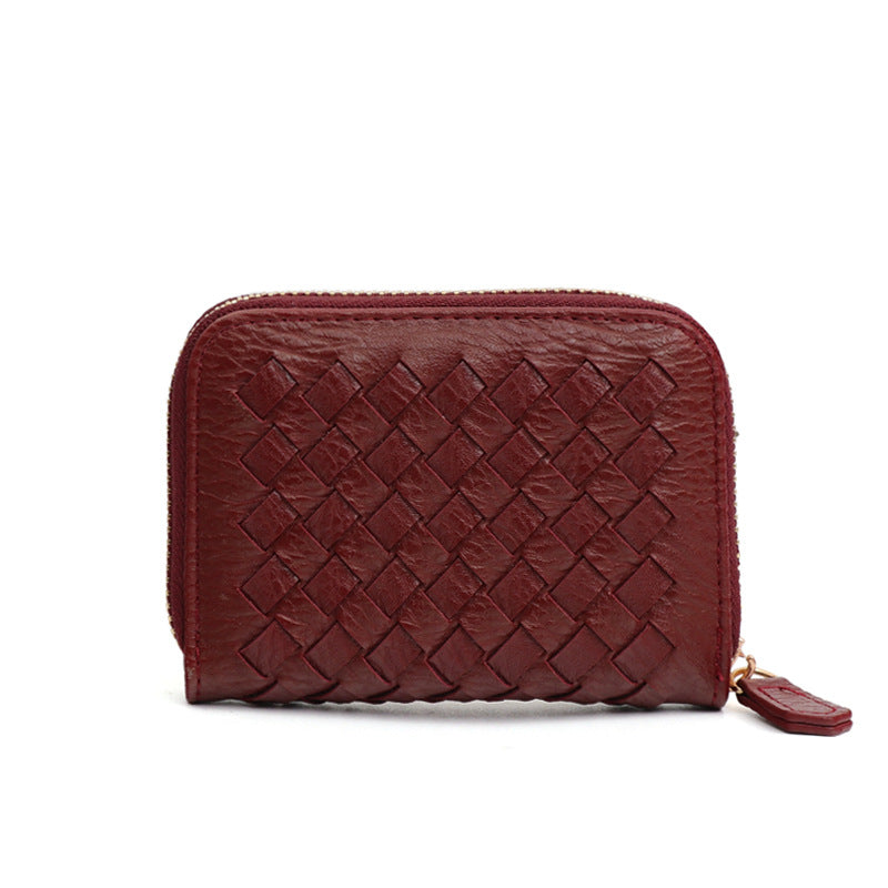 2025新款时尚零钱包卡包女手工编织多隔层多卡位银行卡卡包收纳包