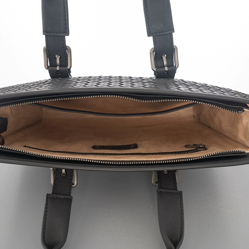 X&BV真皮公文包男商务男士包包编织休闲电脑包手提包男单肩斜挎包