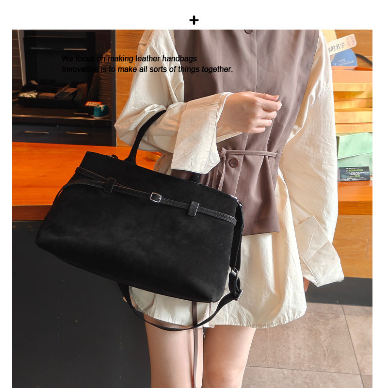 2024秋冬新款时尚百搭复古磨砂皮面托特大容量高级感手提单肩包包