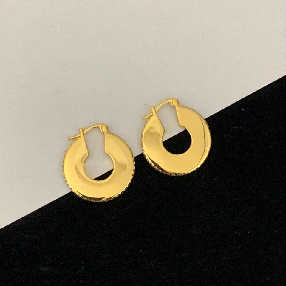 赛林家22新款环形镶钻耳环女高级感气质光面镀金圆片cel 风耳扣