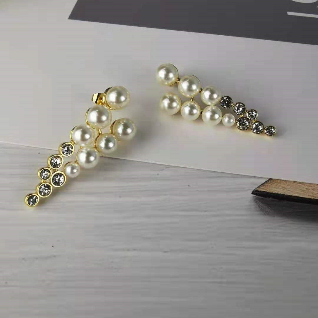 赛家新款celi优雅气质法式葡萄钻珍珠耳钉耳环镀金镶钻时髦耳饰