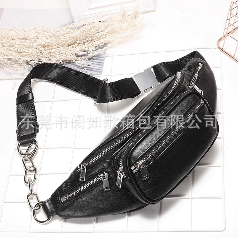 腰包女潮ins桑稚赵露思同款羊皮女胸包真皮百搭单肩斜挎链条小包