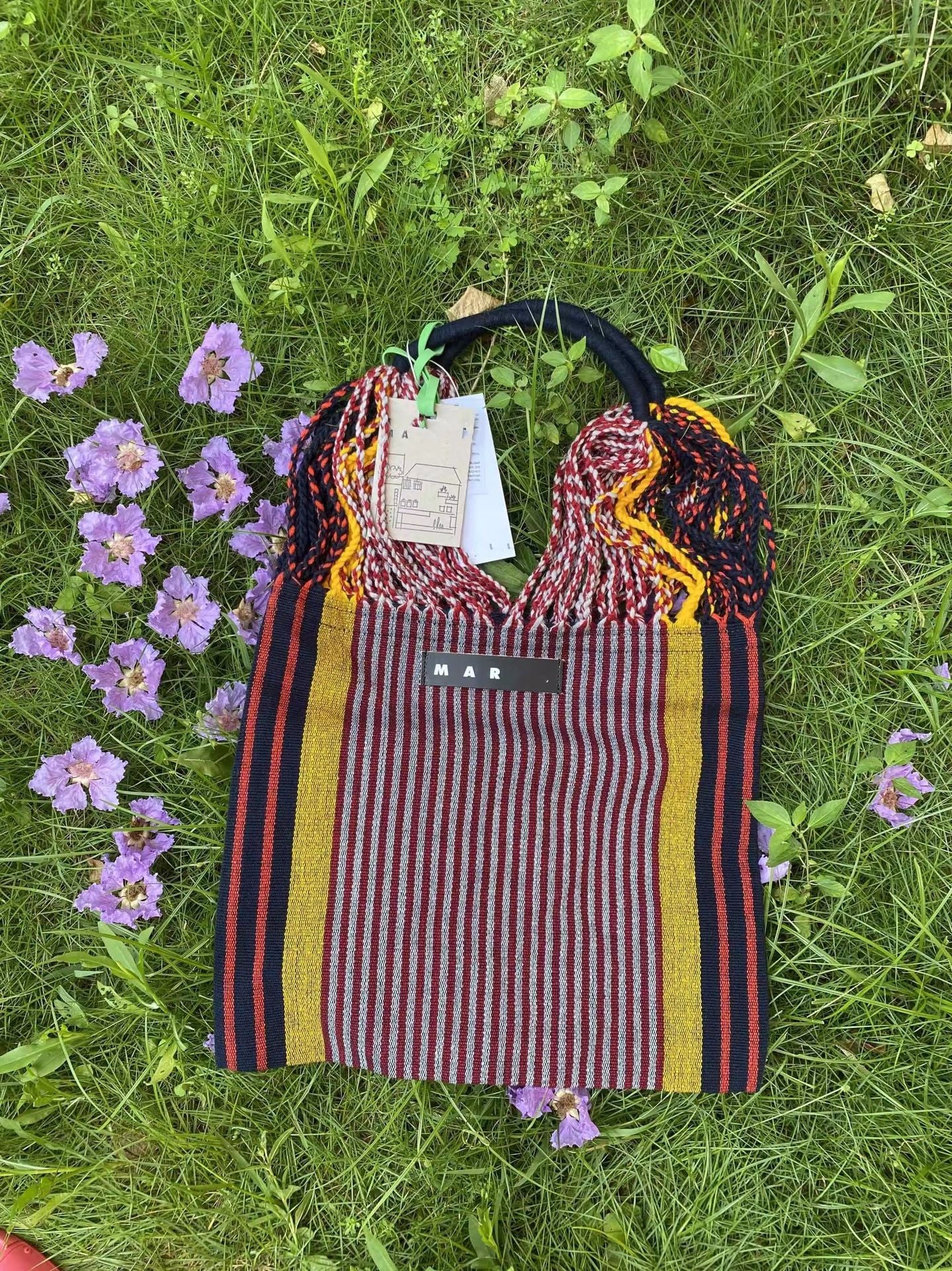 玛尼帆布吊床包针织条纹编织包大容量购物袋休闲单肩手提托特女包