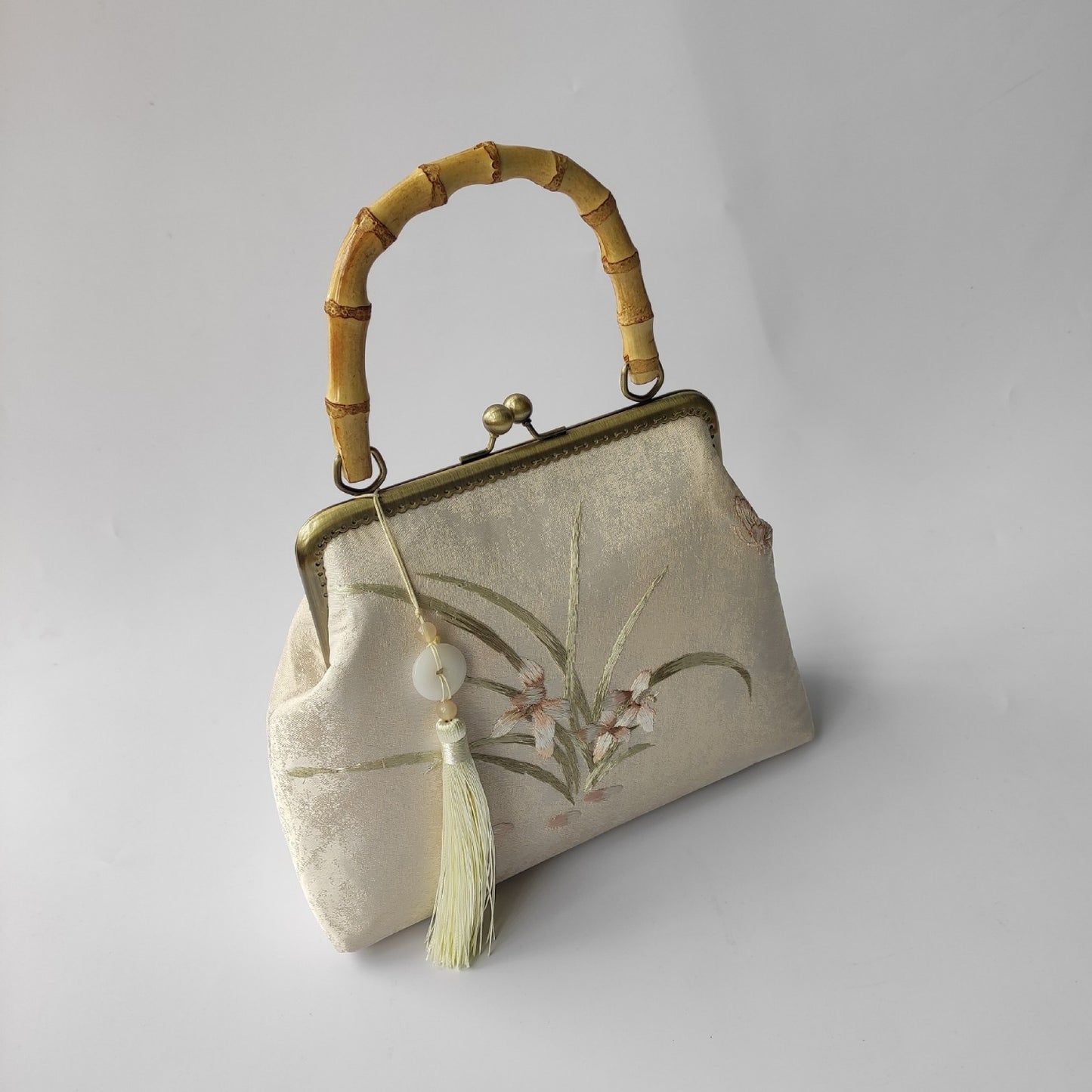 中国风复古刺绣手提包宴会旗袍汉服原木柄斜跨女包汉服刺绣绣花包