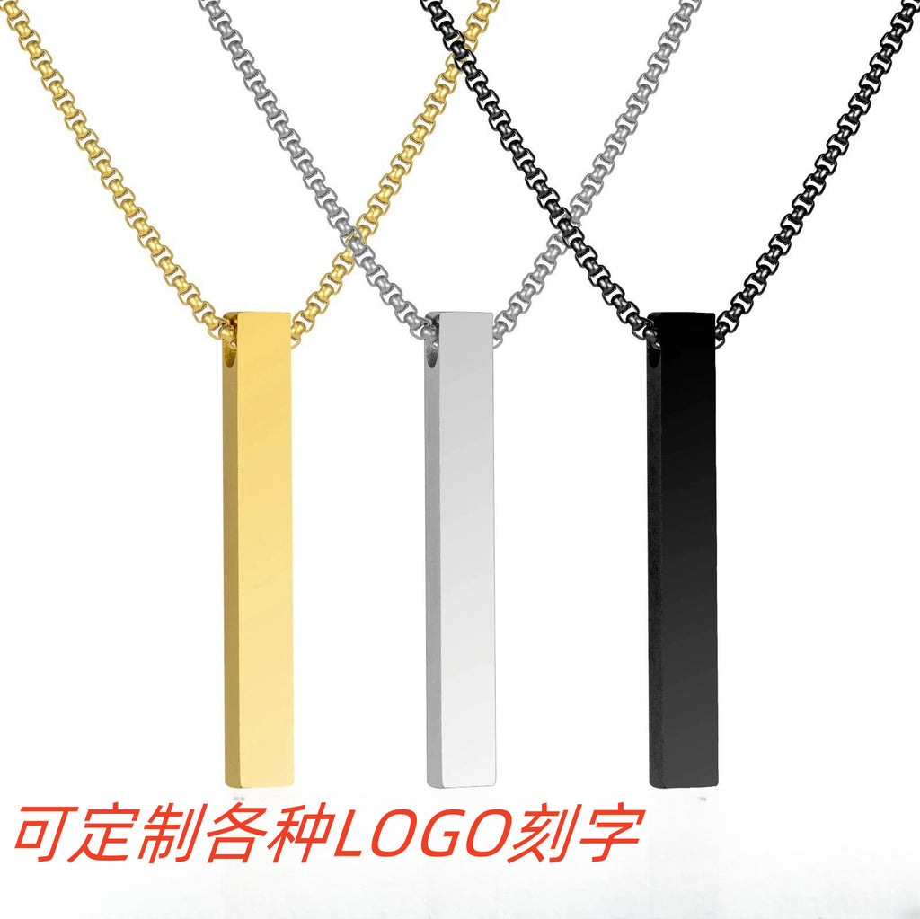 钛钢项链男个性立柱四面体可刻字项链三色抛光立体LOGO项链不锈钢