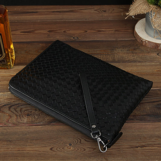 编织手拿包男真皮休闲男士手包软头层牛皮大容量信封包夹包手挽包