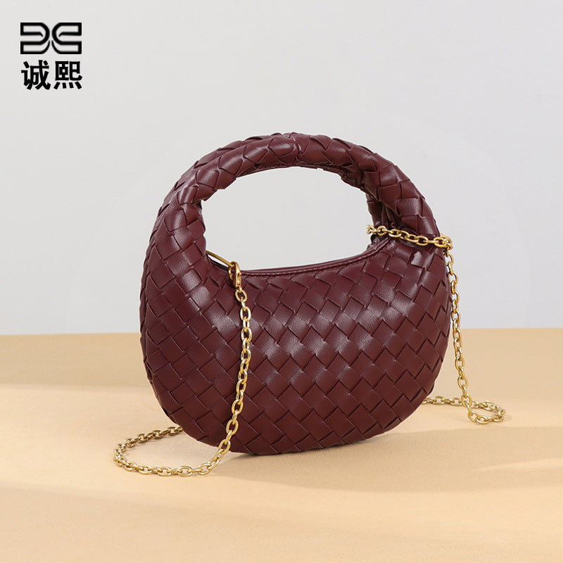 跨境简约时尚手拎饺子包简约手工编织女包工厂批发外贸单肩斜挎包