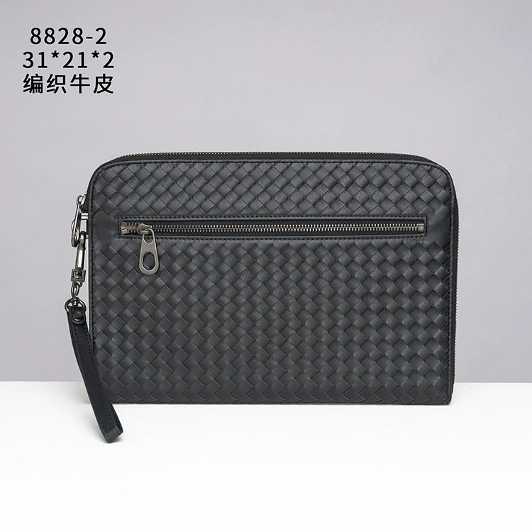 X&BV手拿包男真皮休闲大容量编织平板ipad包文件信封手包男商务潮