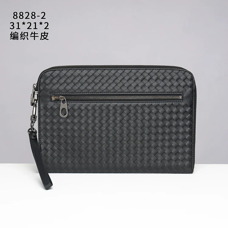 X&BV手拿包男真皮休闲大容量编织平板ipad包文件信封手包男商务潮