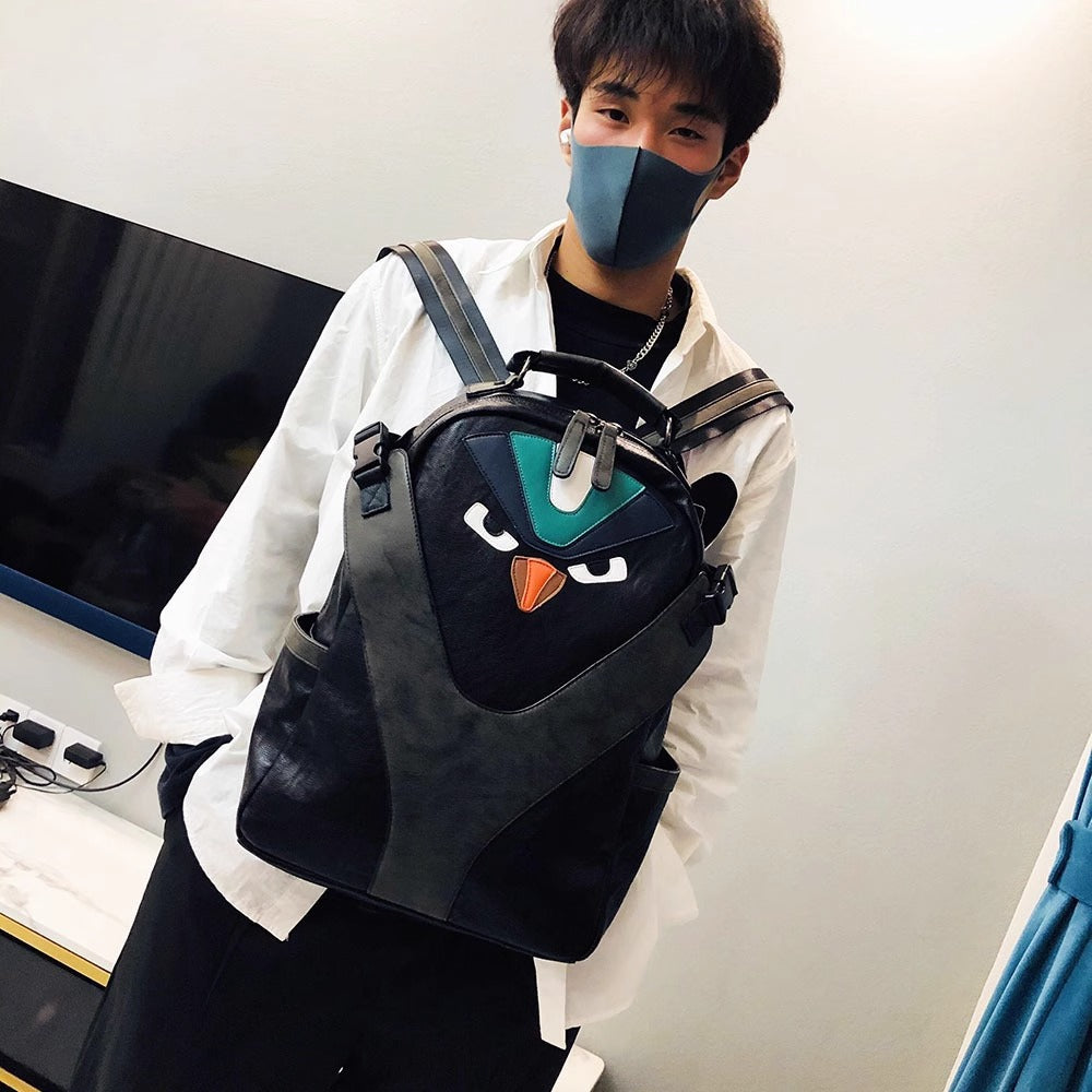 韩版潮流双肩皮包男电脑包大容量双肩包男士休闲旅行包潮外贸批发