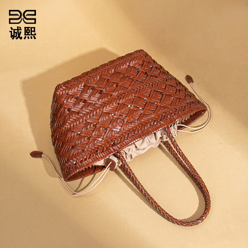 法式高级感编织菜篮子母包复古潮流简约手提包时尚休闲单肩腋下包