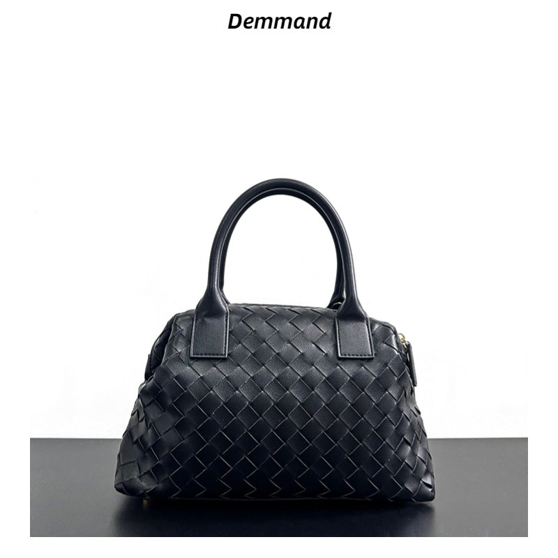 真皮编织女士手提包2023新款奢品时尚简约枕头包手提单肩斜挎女包