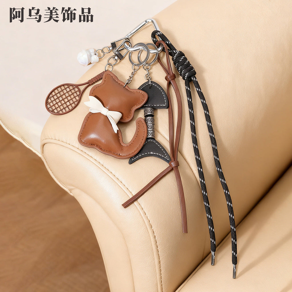 新款皮质小猫咪包包挂件蝴蝶结可爱卡通动物小猫女包挂饰小礼品