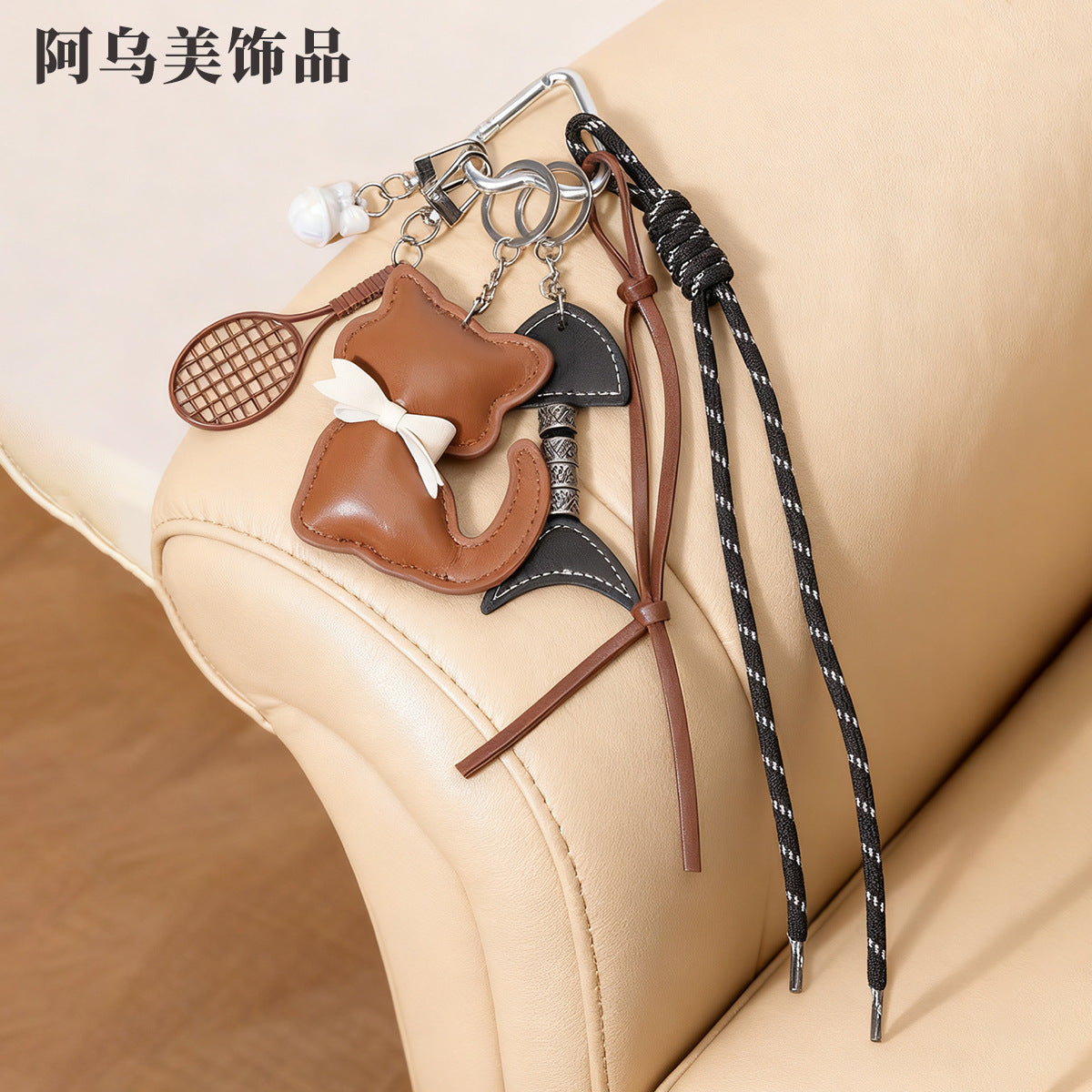 新款皮质小猫咪包包挂件蝴蝶结可爱卡通动物小猫女包挂饰小礼品