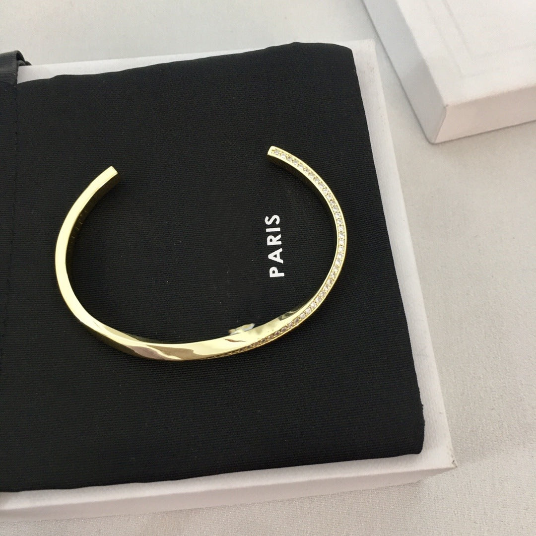 厂家批发赛家新款几何扭曲镶钻手镯高级感气质不规则扭扭开口手环