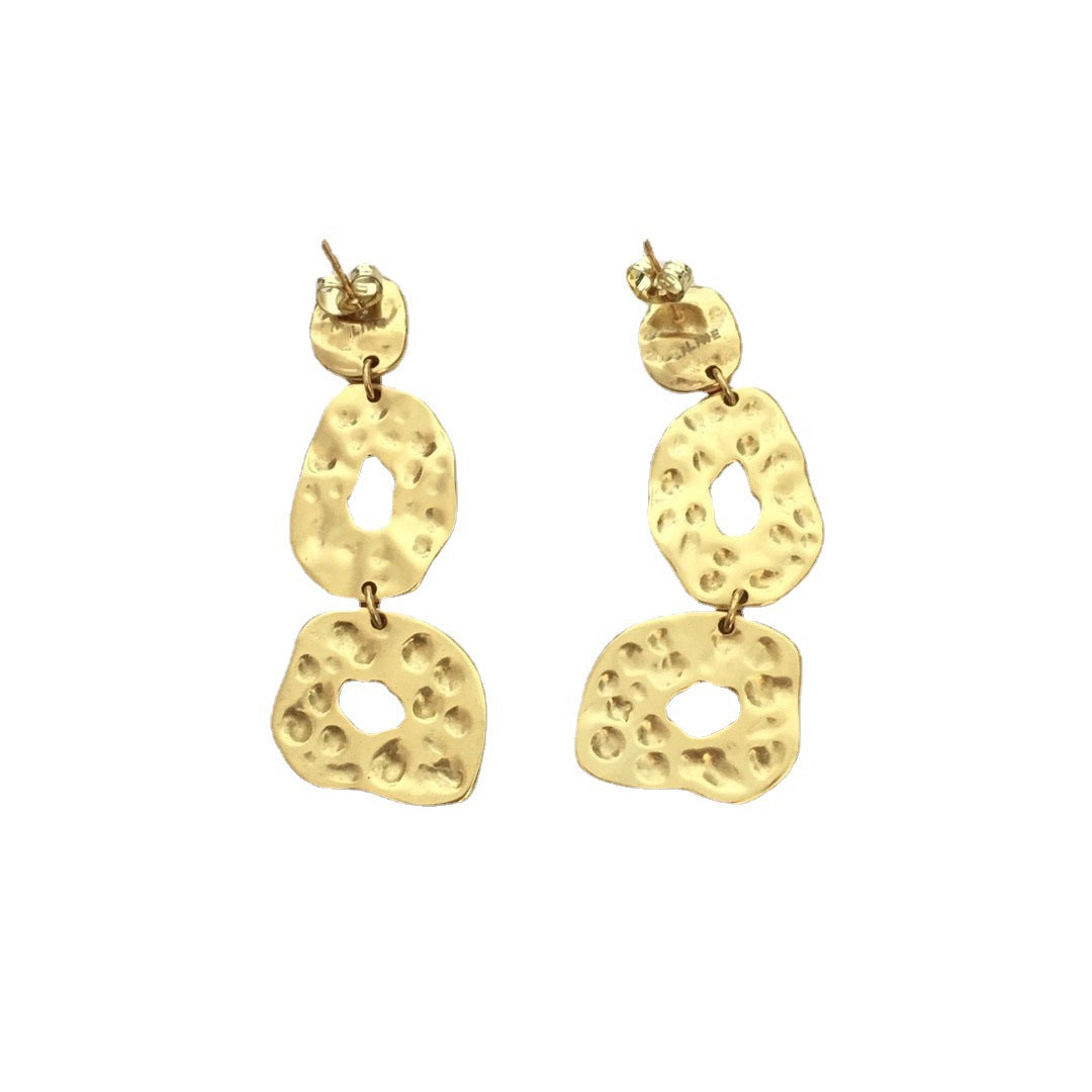 赛林家23新款三环耳钉女高级感气质欧美风黄铜镀金不规则圆片耳环