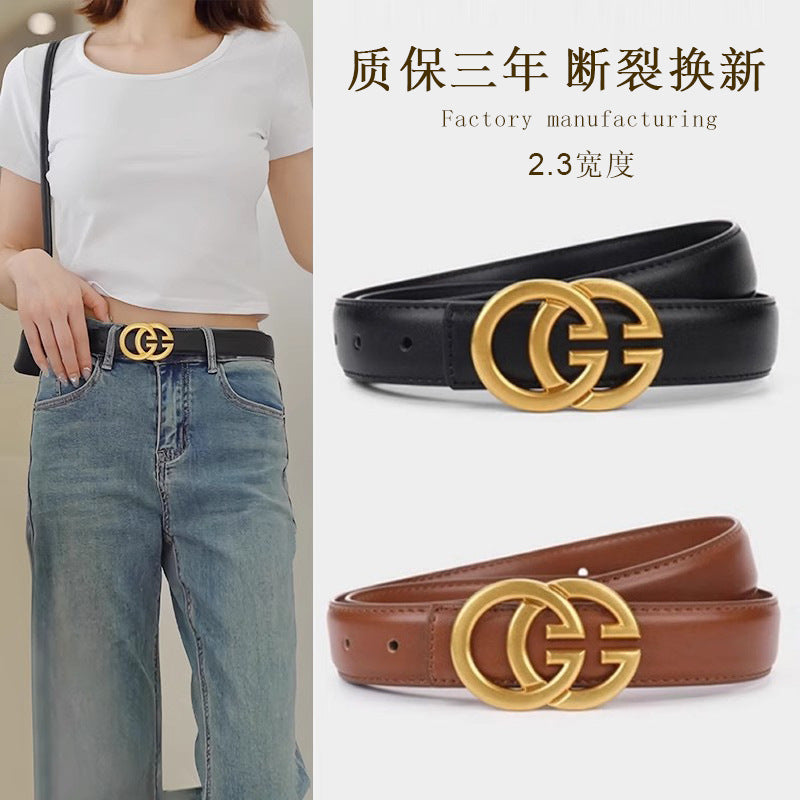 新款女士皮带真皮字母GG休闲时尚百搭腰带潮流牛仔裤腰带女款
