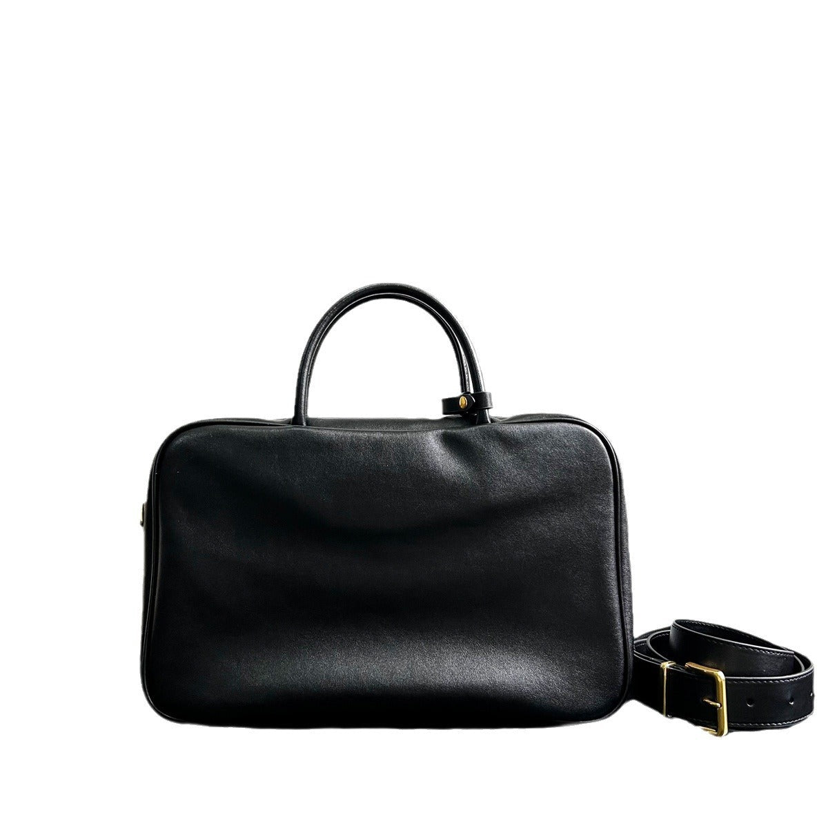 2023新款复古做旧公文包大容量通勤电脑包单肩斜挎真皮保龄球女包